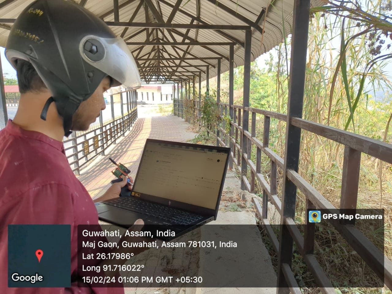 Engineer testing LoRa node in Guwahati